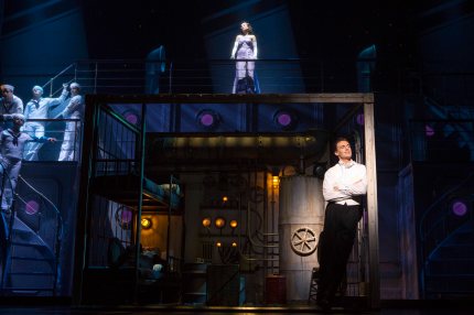 "All through the night from a height far above, you and your love bring me ecstacy..." While in the ship's Brig, Erich Bergen as Billy Crocker dreams of Hope Harcourt (Alex Finke)
