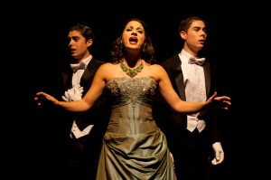 "I'll be seeing you in all the old familiar places, that my heart embraces..." Nicole Cassesso with Brandon Taylor Jones (L) & Tad Fujioka (R)