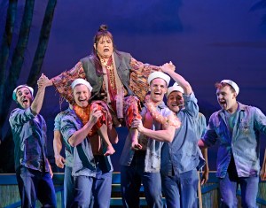 "Bloody Mary is the girl I love--now ain't that too Damn Bad!" The Seabees sing their praises to Jody Kimura as "Bloody Mary" 