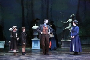 “All that it takes is a spark then something, plain as a park becomes a wonderland  All you have to do is look a-new, then you’ll understand” (Leigh Brian Wakeford as “Bert” welcomes Brandi Burkhardt as “Mary Poppins”, Noa Solorio as “Jane” and Logan J. Watts as “Michael” to a “Jolly Holiday”) 