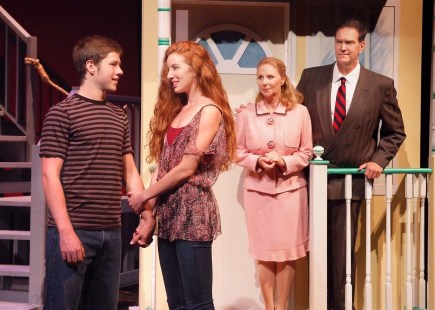 “I faced the nights alone—oh, how could I have known that all my life I only needed you…” (Logan Farine as “Ren” and Lily Davis as “Ariel” with Carol Robinson as “Vi Moore” and Ricky Pope as “The Reverend Shaw Moore”)