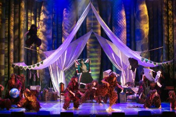 “Break it up and shake it up! Shout it out--come on now, LET IT OUT!” Lawrence Cummings as “Terk” and Company are “Trashin’ The Camp”