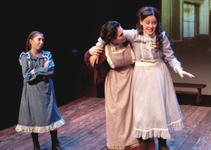 “Disgracefully and shamefully DRUNK!” (--on ‘Raspberry Cordial’ aka ‘Currant Wine’!) Rachel Oliveros Catalano as “Mrs. Barry” finds Nicole Schlitt as her daughter “Diana” not too steady on her feet while Abby Lutes as “Minnie May Barry” enjoys every minute of it.