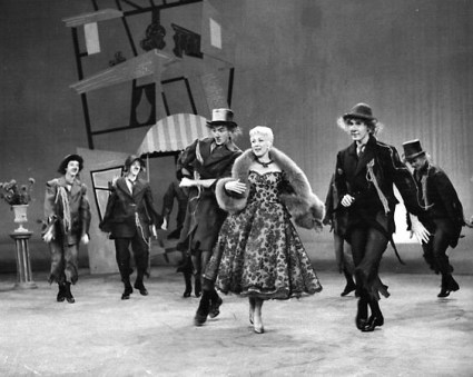 “Oh, 'fabulous one' in your Ivory Tower, my heart and I both agree: what Juliet was to Romeo, are you to me…” Ann Sothern as “Liza Elliott” frolics with a band of doting street-people in the first “Glamour Dream” sequence in “Lady In The Dark”