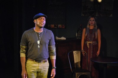 “Take a look at your children who believe in this promised land; have mercy, Lord--Stop their suffering and their woe; stop, shine your light on these children who have faith in your guiding hand” Kenny Gary as “Man 1” prays for safety as a Ship’s Captain bound for the New World”, while Bailey Humiston as “Woman 1” looks on 