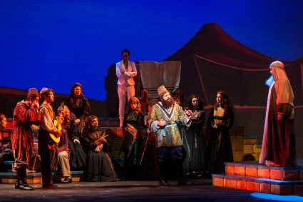 “You know you had a dozen sons, well now that’s not quite true; but feel no sorrow, do not grieve—he would not want you to…” Jason Peter Kennedy as “Reuben” breaks the news to Bryan Dobson as his father “Jacob” that Joseph has passed on to greener pastures in 3-D Theatrical’s “Joseph & The Amazing Technicolor Dreamcoat”   