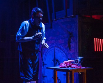 “No! OH NOOO!!! Mrs. Lovett! Mrs. Lovett! Let me out! LET ME OUT!!!” Danny Diaz as “Tobias Ragg” makes a horrifying discovery in the basement of Mrs. Lovett’s Pie Shop in “One More Production’ “Sweeney Todd, The Demon Barber Of Fleet Street”