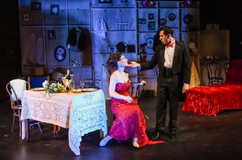 “Well, a bit of dinner never hurt—but guess who is gonna be dessert! Do good girls do what mama says when mama ain’t around? It’s a feeling—OY VEY! WHAT a feeling!” Jackie Brenneman as “Fanny Brice” shares an intimate evening with Michael Cortez as “Nick Arnstein” in “The Conundrum Theatre Company’s” Production Of “Funny Girl” 