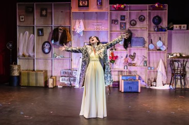 “Get ready for me love—‘cause I’m a ‘comer’; I simply gotta march—my heart’s a ‘drummer’—nobody, No, NOBODY is Gonna Rain On My Parade!” Jack Brenneman as “Fanny Brice” is ready for love, laughs and bright lights in “The Conundrum Theatre Company’s” Production Of “Funny Girl” 