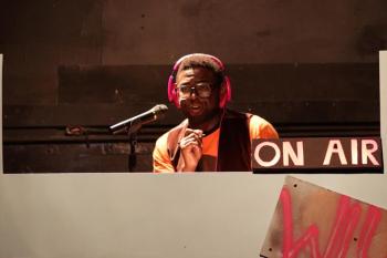 “Just a reminder folks, Heartsville's annual community picnic is this weekend, so, guys grab your guy and girls grab your girl and head on down to Lookout Lake! If you don't have anyone to grab, That means you've got some extra love on your hands, and I know one magical matchmaker who just ain't gonna let you get away with that…” Ken Maurice Purnell keeps things hopping as “Tank” the school DJ in “The Chromolume Theatre’s” production of “Zanna, Don’t!”